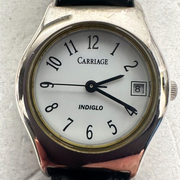 Carriage Timex Watch Womens 24mm Date Indiglo White Dial Silver Tone New Battery - Picture 9 of 11